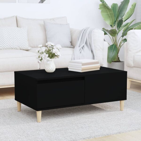 Elegant Black Coffee Table Engineered Wood Sturdy Scandinavian Design with Drawer