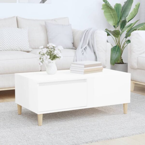 Elegant High Gloss White Coffee Table Engineered Wood with Storage Drawer