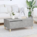 Chic Concrete Grey Coffee Table Engineered Wood Eucalyptus Feet with Drawer