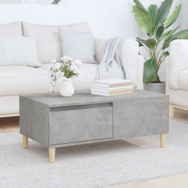 Chic Concrete Grey Coffee Table Engineered Wood Eucalyptus Feet with Drawer