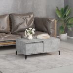 Chic Concrete Grey Coffee Table Minimalist Engineered Wood Metal Accent Storage