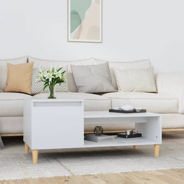 Chic High Gloss White Coffee Table Modern Engineered Wood Storage Shelf Elegant