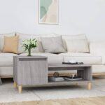 Chic Grey Sonoma Coffee Table Engineered Wood Spacious Shelf Modern Living Room