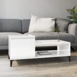 Modern High Gloss White Coffee Table Engineered Wood Spacious Storage Chic Design