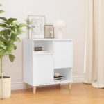 Elegant White Sideboard Storage Cabinet with Solid Eucalyptus Feet