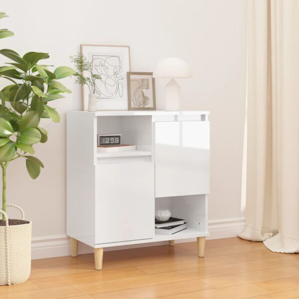 Elegant High Gloss White Sideboard Storage Cabinet with Solid Wood Feet