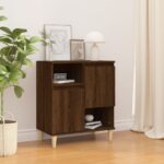 Elegant Brown Oak Sideboard Engineered Wood Storage Cabinet with Shelves