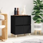 Chic Black Sideboard Storage Cabinet Engineered Wood Ample Space Moisture Resistant