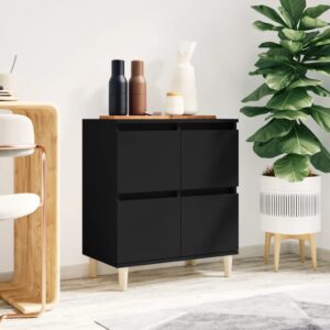 Chic Black Sideboard Storage Cabinet Engineered Wood Ample Space Moisture Resistant