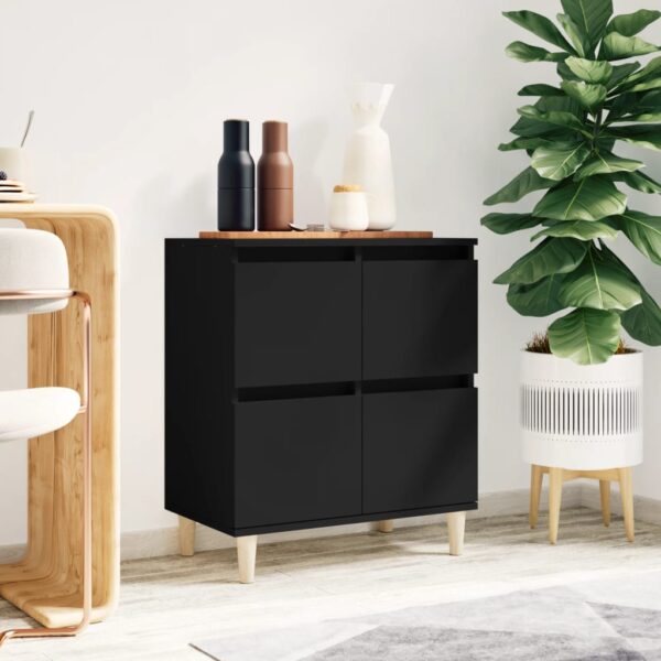 Chic Black Sideboard Storage Cabinet Engineered Wood Ample Space Moisture Resistant