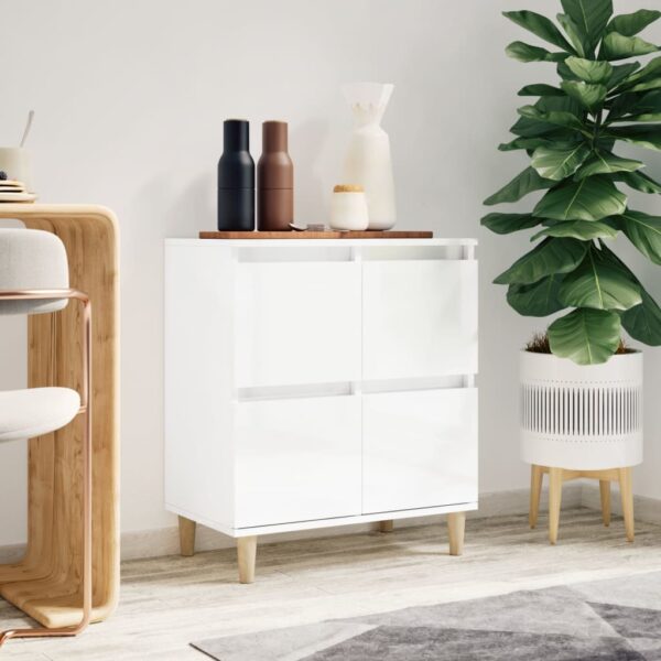 High Gloss White Sideboard Modern Engineered Wood Storage Cabinet Elegant Design