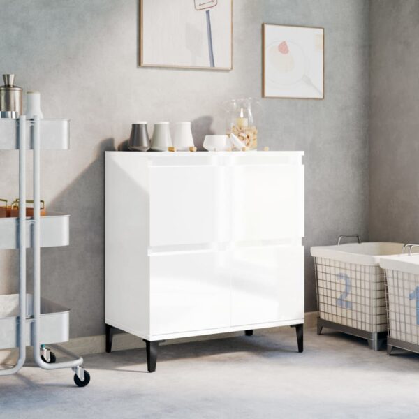 High Gloss White Sideboard Modern Engineered Wood Storage Cabinet with Shelves