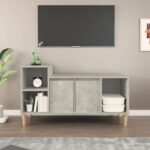 Chic Concrete Grey TV Stand Media Storage Cabinet Engineered Wood Spacious