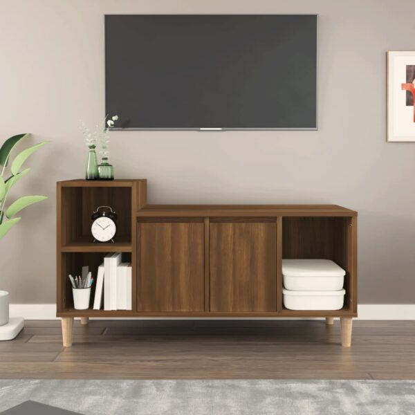 Chic Brown Oak TV Stand Media Console Storage Cabinet with Sturdy Wood Top