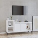 Chic White TV Stand Media Console Storage Cabinet with Spacious Shelving