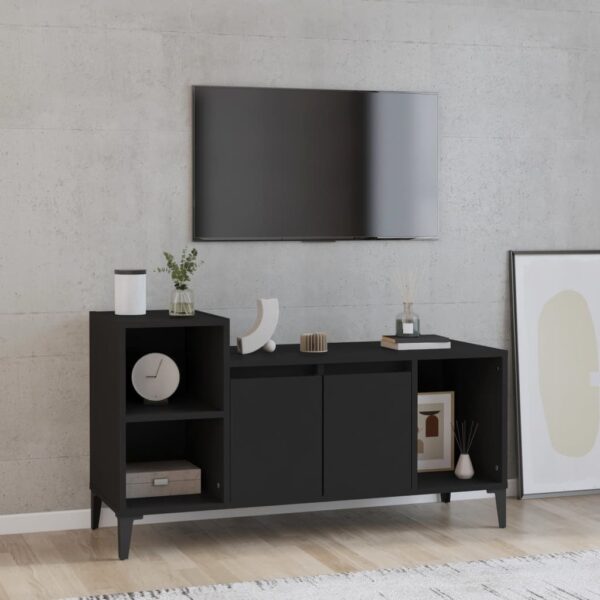 Chic Black Engineered Wood TV Stand Media Console Storage Cabinet with Shelves