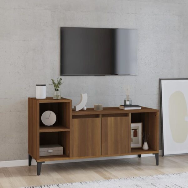 Chic Brown Oak TV Stand Media Console Storage Cabinet with Sturdy Top