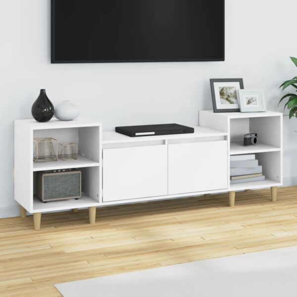 Chic White TV Stand Media Storage Cabinet Spacious Organizer Modern Furniture