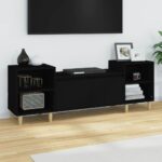 Chic Black Engineered Wood TV Stand Media Storage Cabinet with Shelves