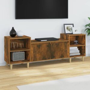 Chic Smoked Oak TV Stand Media Storage Cabinet with Spacious Compartments