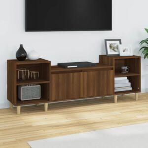 Chic Brown Oak Engineered Wood TV Stand Media Storage Cabinet with Shelves