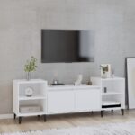 Chic White TV Stand Media Storage Cabinet Spacious Organizer Engineered Wood