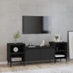 Chic Black Engineered Wood TV Cabinet Spacious Storage Media Unit with Doors