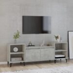 Chic Concrete Grey TV Stand Media Storage Cabinet with Spacious Compartments