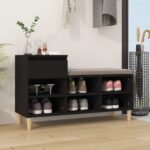 Elegant Black Shoe Cabinet Engineered Wood Storage Organizer with Drawer