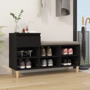 Elegant Black Shoe Cabinet Engineered Wood Storage Organizer with Drawer