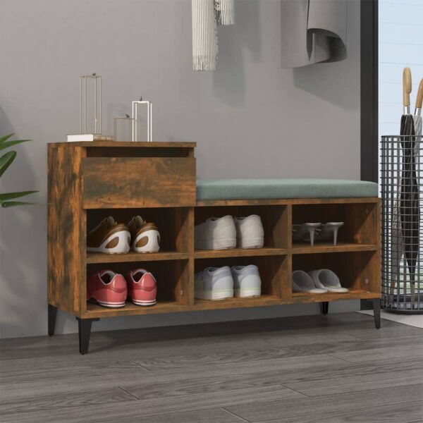 Elegant Smoked Oak Shoe Cabinet with Metal Legs and Ample Storage Space