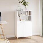 Chic White Highboard Engineered Wood Storage Cabinet with Shelves and Doors