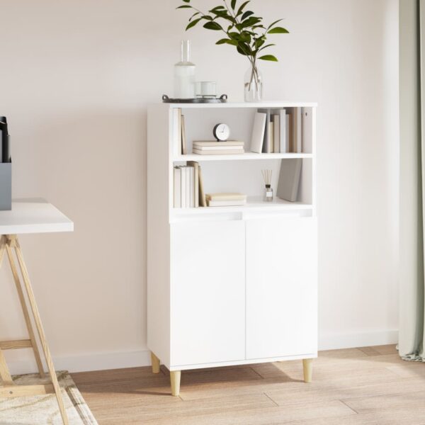 Chic White Highboard Engineered Wood Storage Cabinet with Shelves and Doors