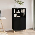 Elegant Black Highboard Sideboard Cabinet Engineered Wood Ample Storage Space