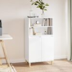 Chic High Gloss White Storage Highboard Elegant Engineered Wood Sideboard