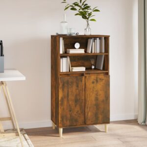 Chic Smoked Oak Highboard Engineered Wood Storage Cabinet with Shelves