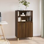 Chic Brown Oak Highboard Engineered Wood Storage Cabinet with Shelves