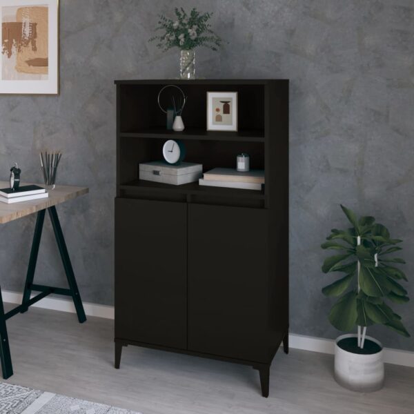 Elegant Black Highboard Engineered Wood Metal Feet Ample Storage Space