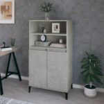 Chic Concrete Grey Highboard Storage Cabinet Engineered Wood Metal Feet