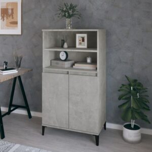 Chic Concrete Grey Highboard Storage Cabinet Engineered Wood Metal Feet