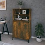 Chic Smoked Oak Highboard Engineered Wood Storage Cabinet with Metal Feet