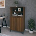 Elegant Highboard Sideboard Storage Cabinet Brown Oak Finish with Metal Feet