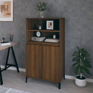 Elegant Highboard Sideboard Storage Cabinet Brown Oak Finish with Metal Feet