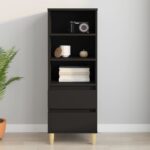 Chic Black Highboard Engineered Wood Storage Cabinet with Shelves and Drawers