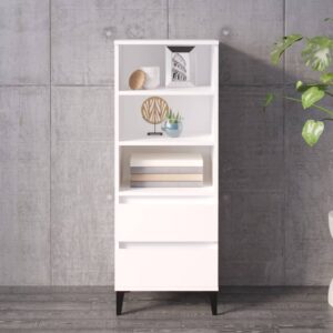 Chic White Highboard Engineered Wood Storage Cabinet with Metal Feet and Shelves