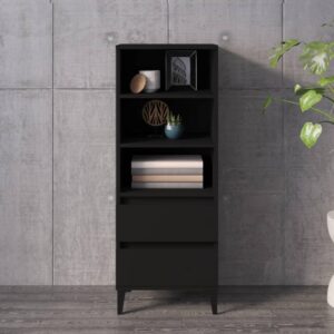 Chic Black Highboard Storage Cabinet Engineered Wood Metal Feet Ample Shelves