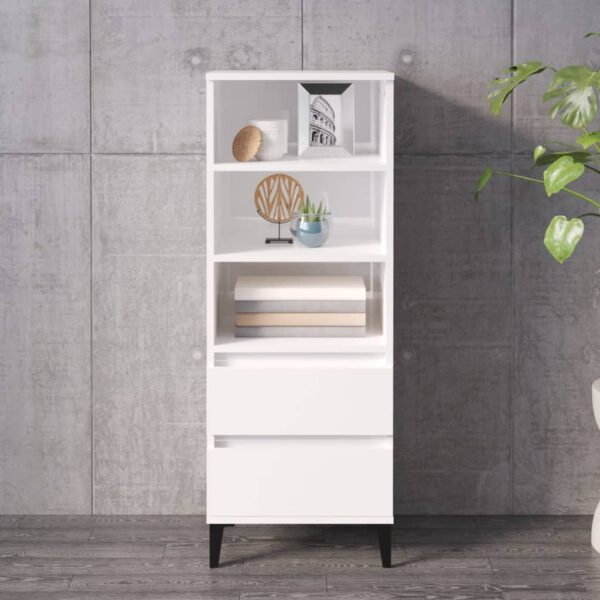 Elegant High Gloss White Highboard Storage Cabinet with Metal Feet