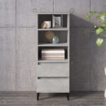 Chic Concrete Grey Highboard Engineered Wood Storage Cabinet with Metal Feet