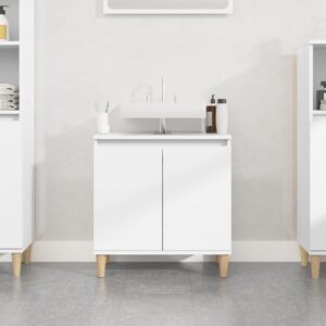 White Engineered Wood Bathroom Vanity Cabinet Under Sink Storage with Doors