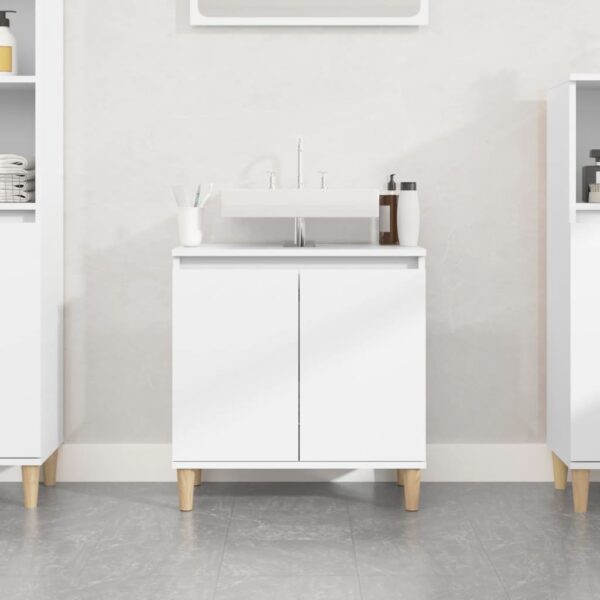 White Engineered Wood Bathroom Vanity Cabinet Under Sink Storage with Doors